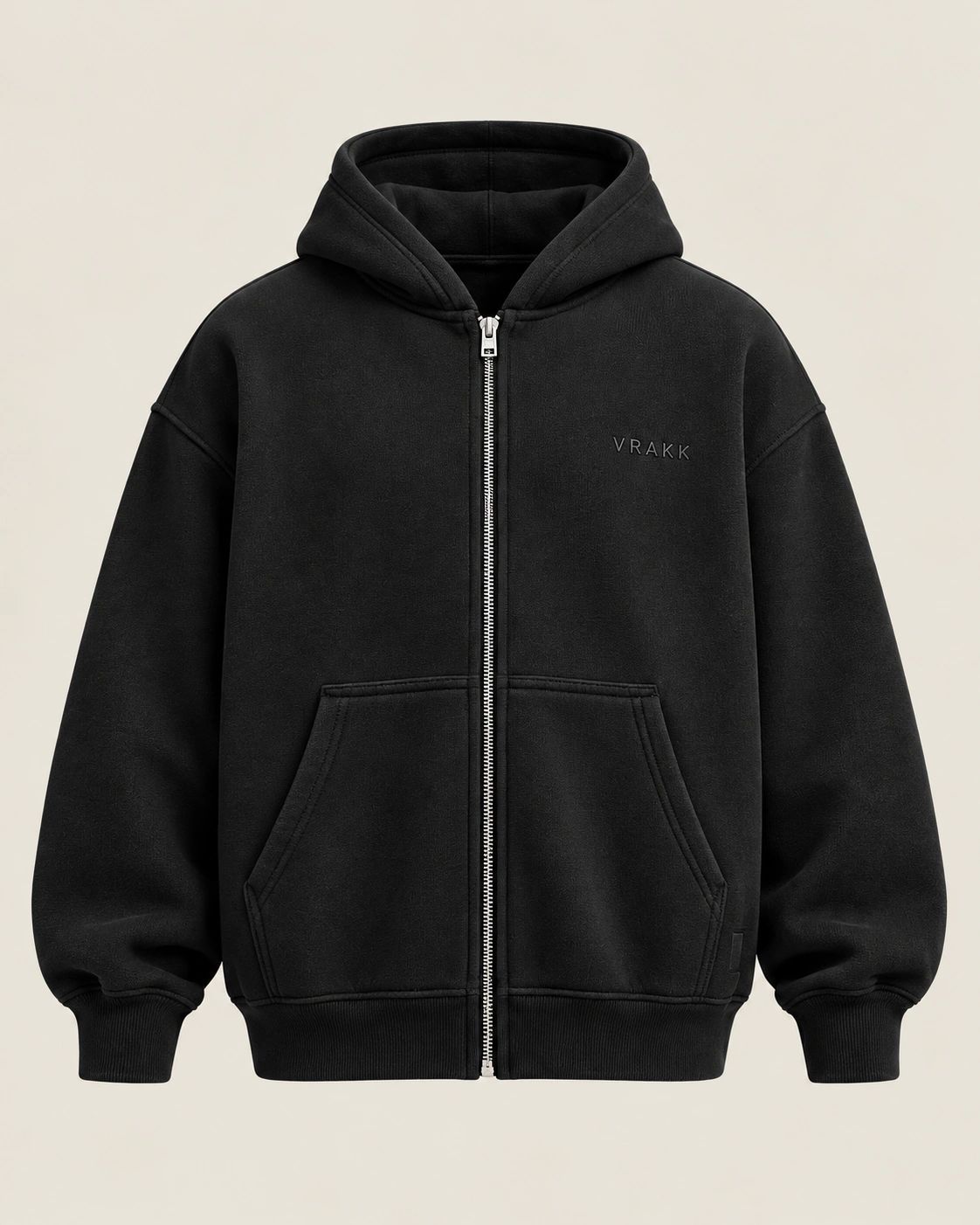 Heavyweight Zip Hoodie in Black, front view